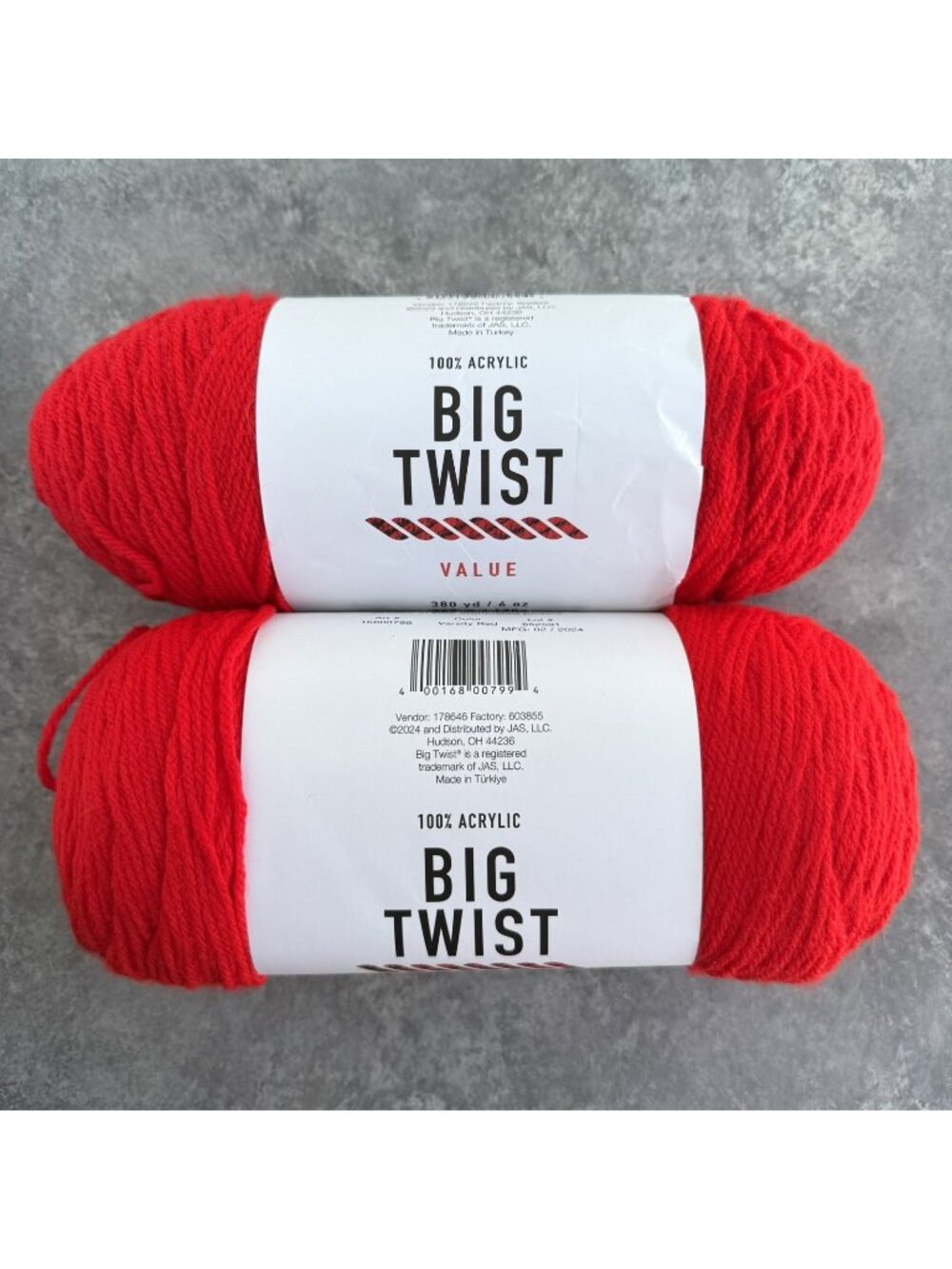 BIG TWIST Value Yarn Deep Red - 380 Yards - 6oz - #4 Medium Worsted - 2 Skeins